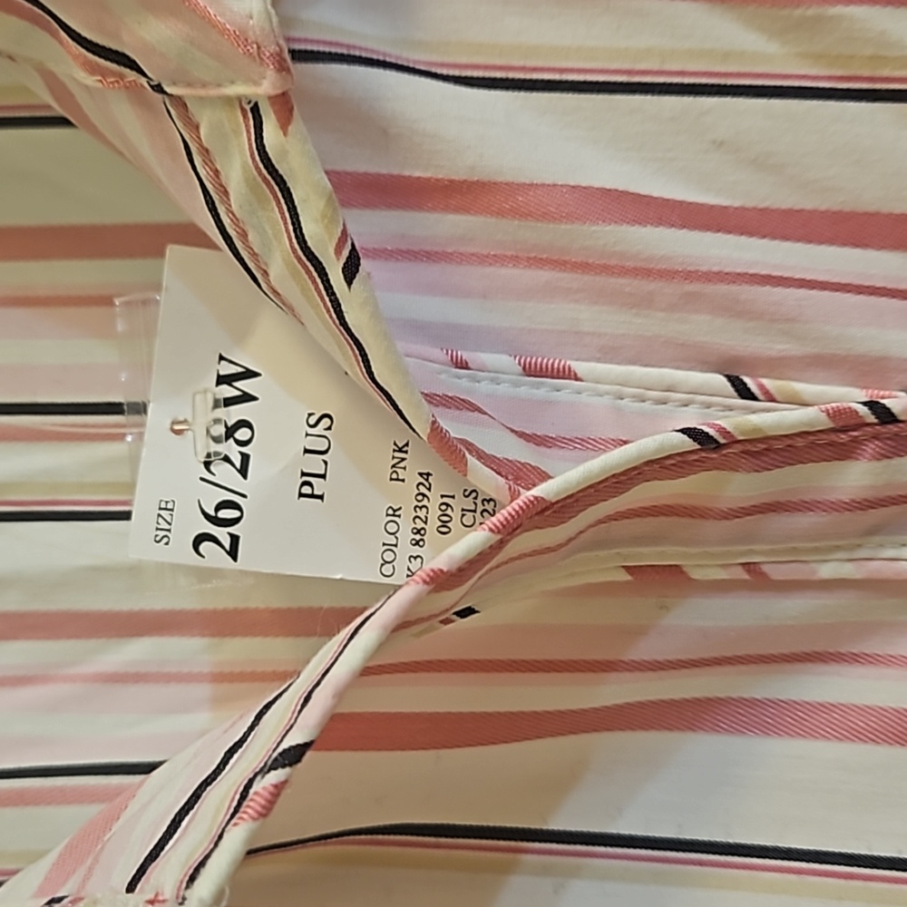NWT 4X 26W 28W Pink/White Striped Button Down SUMMER โ๏ธ STRETCH N-1307 - Picture 3 of 9